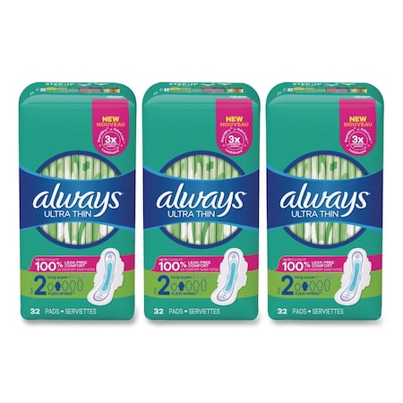 Always Ultra Thin Pads with Wings, Size 2, Long, Super Absorbent, PK96 97020