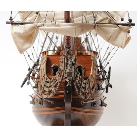 Homeroots 27" Wood Brown Solid Wood Hand Painted Solei Royal Medium Model Boat 401852