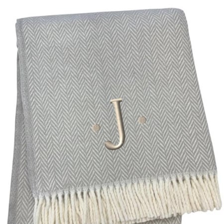Homeroots 55" X 70" Gray And White Herringbone Cotton Blend J Throw Blanket with Tassels And Embroidery 655533