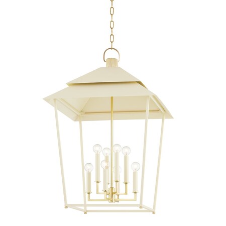 Hudson Valley Lighting Natick 8 Light Lantern 24 In. Aged Brass/Off white 5138-AGB/SSD