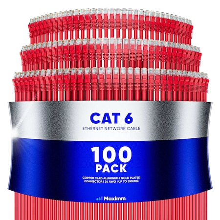 Maximm 15ft Cat6 10Gbps 550MHz UTP Ethernet Cable, 100PK, Red, 100PK CAT6CCA-15RD-100PK