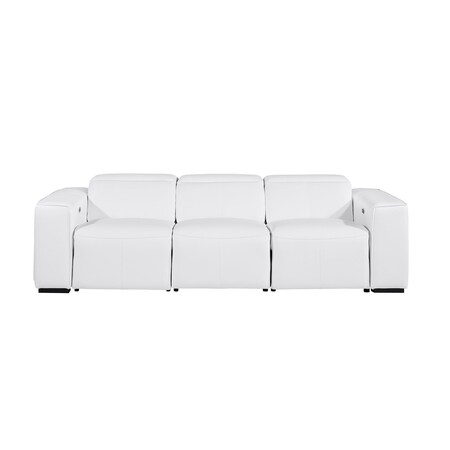 Homeroots 104" White Top Grain Leather Reclining Metal USB Sofa 720441