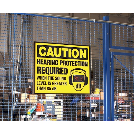 Brady Decibel Status Sign EAR PROTECTION REQUIRED SOUND GREATER THAN 85 DB 12x10 Mount Holes 1136221