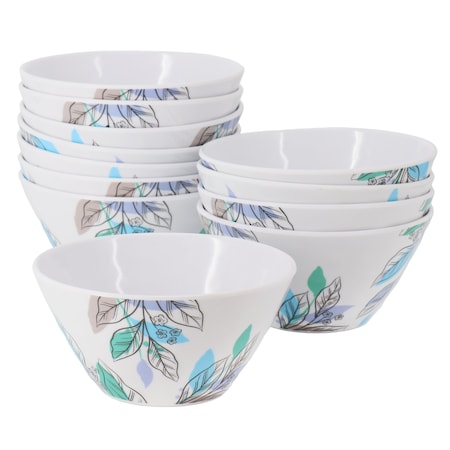 Gibson Home Tropical Sway Vineyard 12 Piece 6 Inch Hammered Melamine Bowl Set in Blue 136424.01