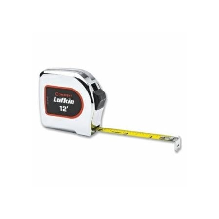 Crescent Lufkin Chrome Power Tape Measure, 1/2 in W, 12 ft L, Chrome Case, Yellow Clad 182-L912-02