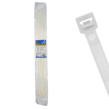 Grizzly Supply Cable Tie, 24 in L, 175 lb Strength, 6.6 in Max Bundle Dia, Nylon 6/6, Natural, 10PK GS-HD24-175-9X