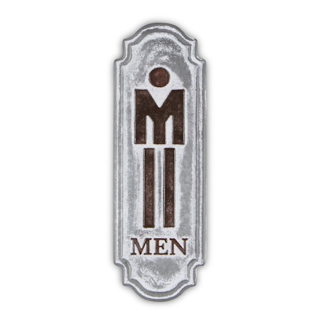 Homeroots 12" X 4" Gray and Brown Handcrafted Mens Room Metal Wall Decor 483332