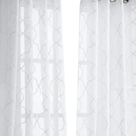 Homeroots 84” White Trellis Pattern Embroidered Window Curtain Panel 473336