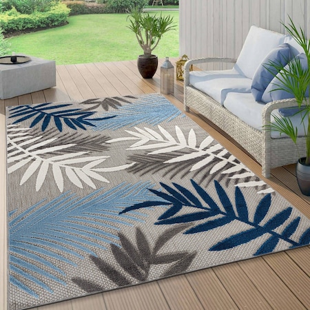 World Rug Gallery Palm Frond Indoor/Outdoor Area Rug 4 ft x 6 ft Blue 5550BLUE4X6