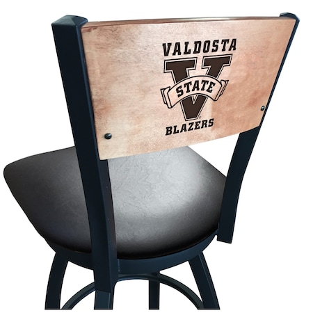 Holland Bar Stool Co 36" Blk Wrinkle Valdosta State Swivel Bar Stool, Laser Engraved Back L03836BWMedMplAValdStBlkVinyl