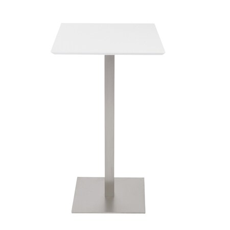 Homeroots 24" White and Silver Metallic Square Steel Bar Table 524946