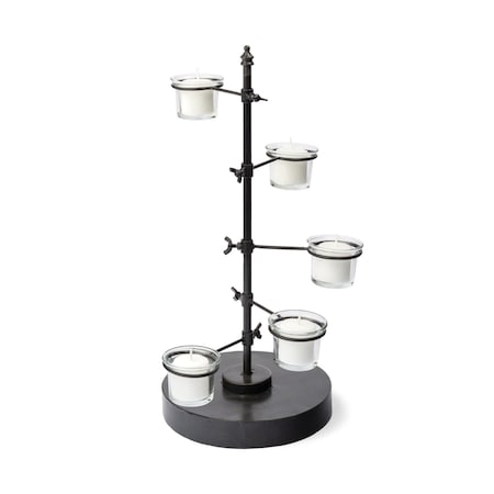 Homeroots 17" Black Distressed Abstract Metal Tabletop Tealight Candle Holder 608399