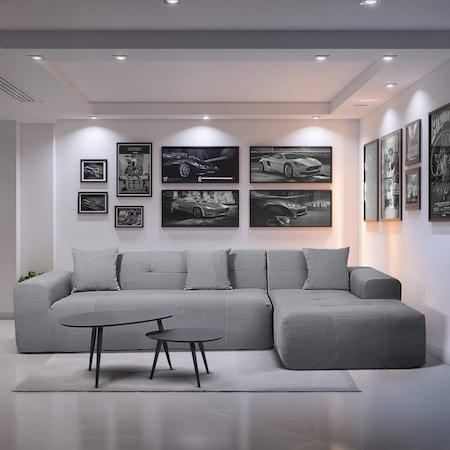 Deko Living 3 Piece Gray Compressed Foam Sectional Sofa Lounger and Table Set CIF50018