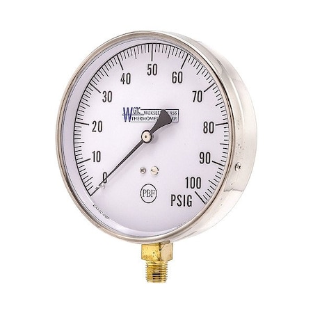 Weksler Pressure Gauge, 1/4 in NPT, Bottom Location EA14C-PBF