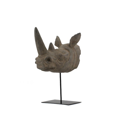 Homeroots 17" Brown Resin Rhinoceros Tabletop Sculpture 574105