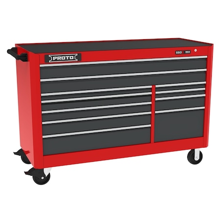 Proto 550 Series Rolling Tool Cabinet, 11 Drawer, Red/Gray, Steel, 66 in W x 27 in D x 46 in H J556646B-11SG