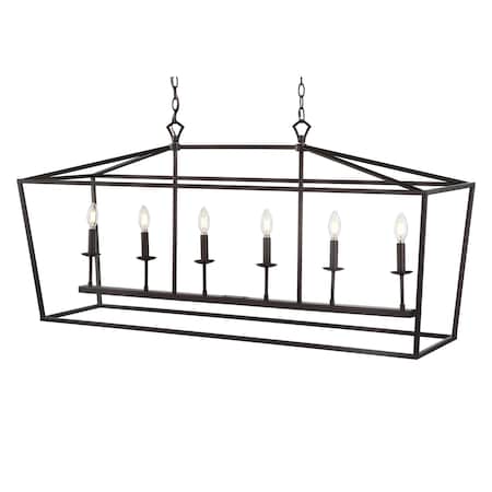 Jonathan Y Pagoda 49" 6-Light Classic Traditional Metal Linear Cage Lantern LED Pendant, Oil Rubbed Bronze JYL7439A