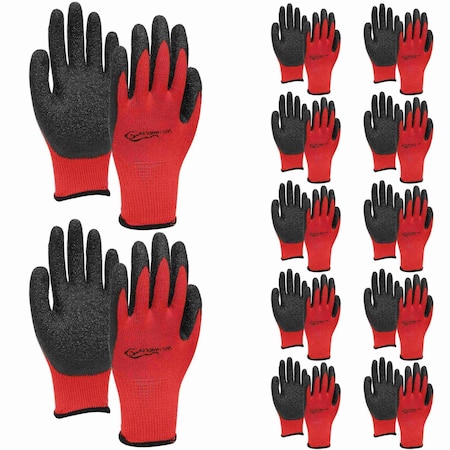 Bison Life Latex Crinkle Coated Work Gloves, Ultra Stretch Grip Gloves for Utility, Red/Black, 12 Pairs, 12PK BLZ-ESRG-18R-12