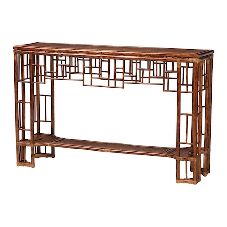 Bali & Pari Tahlia Marbled Tortoise Natural Rattan Console Table - Handcrafted Wicker Accent Table with Style 268-14747-ZORO