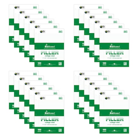 Roaring Spring Case of Biobase Filler Paper, 8.5"x11", 100 Sheets Per Pack, 3-Hole Punched, College Ruled W/ Margin 13986cs