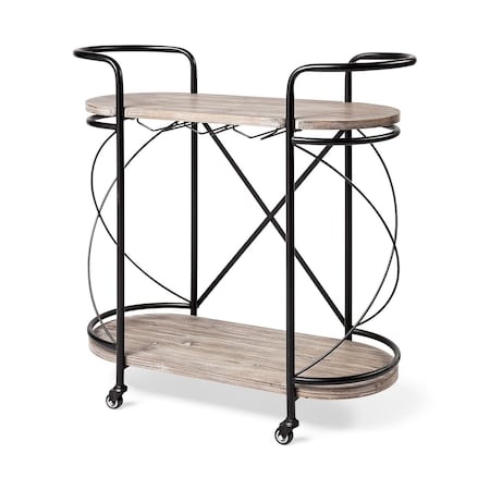 Homeroots 15in Black Solid Wood and Steel Round Rolling Kitchen Cart With Storage 376019
