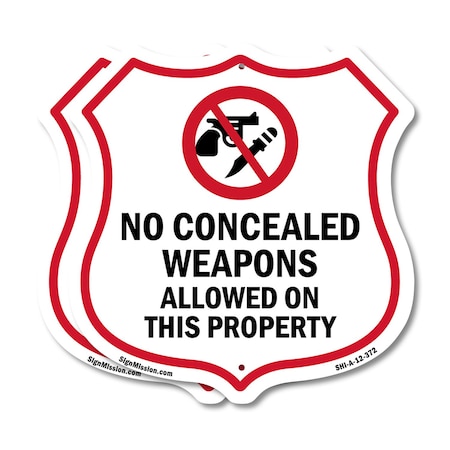 Signmission Concealed Carry Shield Sign No Concealed, 12 inch X 12 inch, Aluminum Metal Sign, 2PK SHI-A-2PACK-12-372