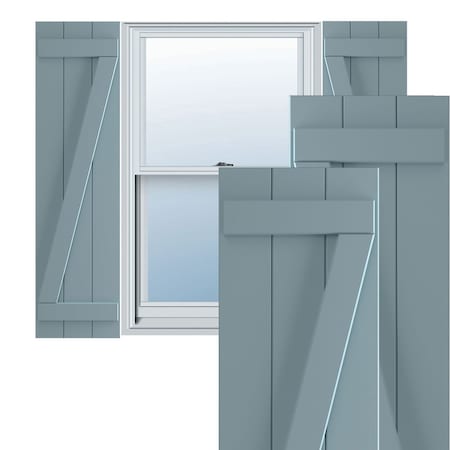 Ekena Millwork True Fit PVC Three Board Joined Board-n-Batten Shutters w/Z-Bar, Peaceful Blue , 16 1/8W x 54H, PR TFP102BBF16X054SB