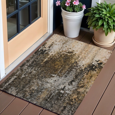 Homeroots 3' X 5' Brown And Copper Abstract Washable Indoor Outdoor Area Rug 577235