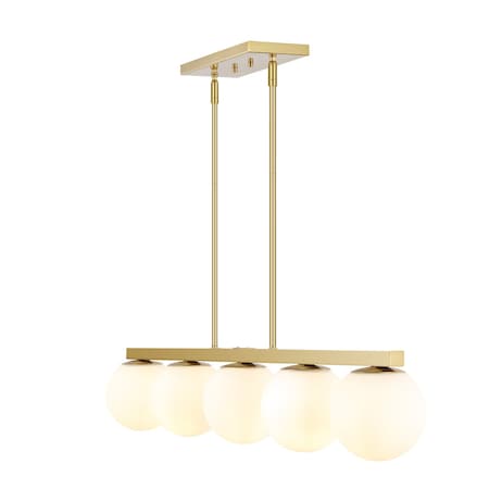 Jonathan Y Luca Parisian 45.5" 5-Light Modern Glam Iron Globe Linear LED Pendant, Brass Gold/White JYL7572A