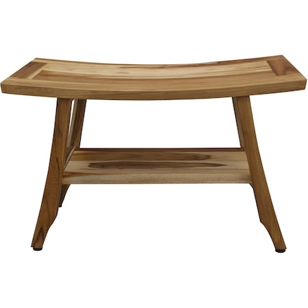 Homeroots 28" Natural Solid Teak Rectangular Shower Bench With Shelf 376740