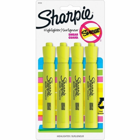 Sanford Ink 25164PP Accent Tank Style Highlighter Chisel Tip Fluorescent Yellow 4/Set 25164PP