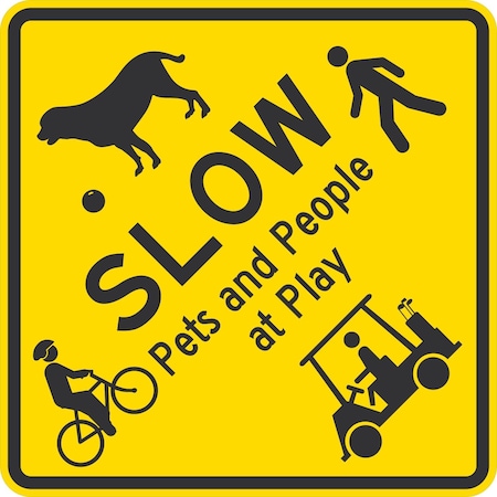 Lyle Slow, Pets And People At Play With Graphic, 24x24, High Intensity Prismatic, Yellow G-13124-HI_24x24