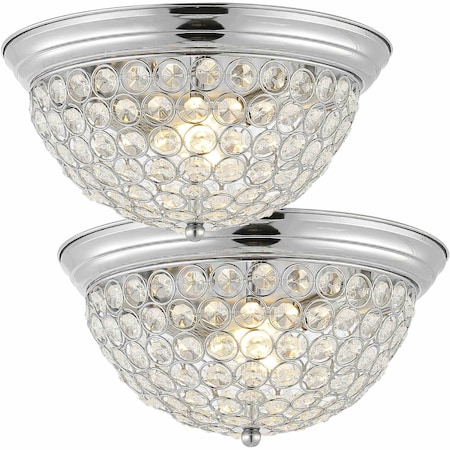 Jonathan Y Malia 12" 1-Light Traditional Transitional Iron LED Flush Mount, Chrome/Clear, 2PK JYL9901A-SET2