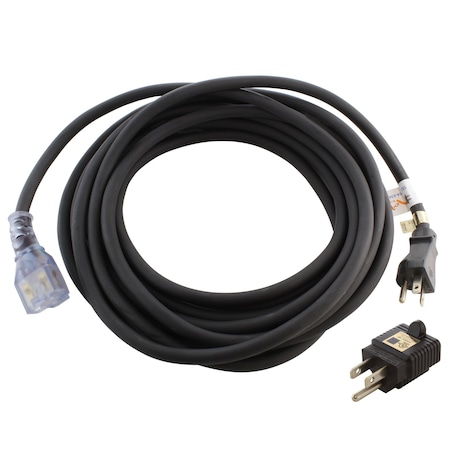 Ac Works SJTW Extension Cord, 12 AWG, Indoor/Outdoor, 12/3, 1 Outlets, 5-15/20R, Black, PVC, 5-15/20P, 25 ft 15/20AEX-025