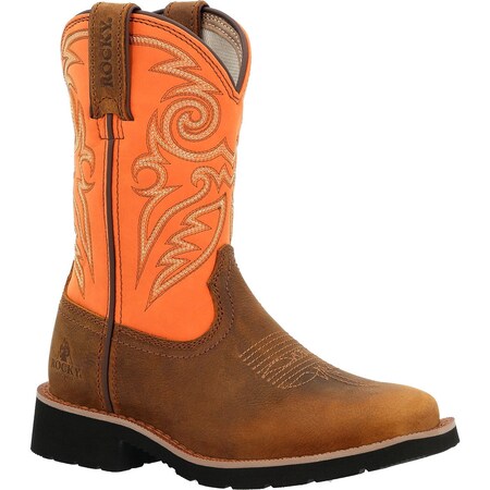 Rocky Youth Western Boot, 4 M, 8 in H, Brown and Orange RKW0463Y