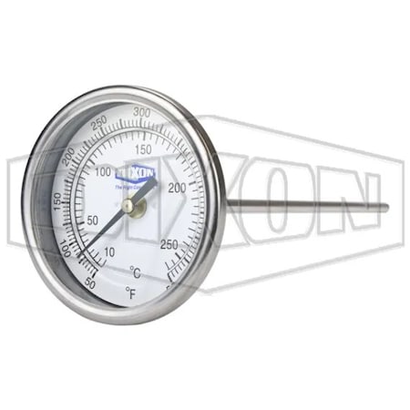 Dixon Model 30 Thermometer, 50 to 500DegF, 1 % Accuracy, 1/2 in MNPT Connection 30090104