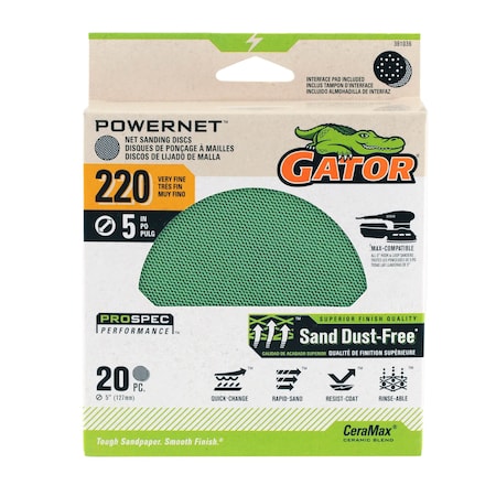Gator Finishing 5-inch Net Sanding Discs, 220 Grit, 20PK 391036