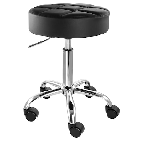 Elama Faux Leather Adjustable Backless Rolling Stool in Black with Chrome Base ELM-709A-BLK