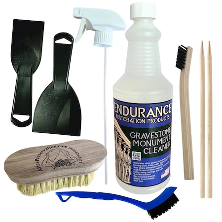 Endurance Restoration Products Gravestone & Monument Cleaning Starter Set. This Set Includes: One Quart of Cleaner, One Utility Sc GMCSS