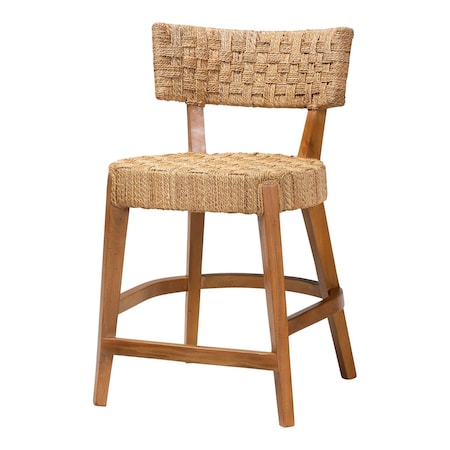 Bali & Pari Sabit Bohemian Seagrass and Mahogany Wood Counter Stool 251-13852-ZORO