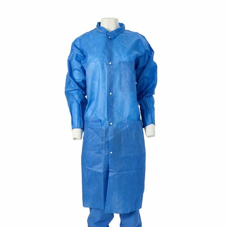 Medline Disposable Knit-Cuff Multilayer SMS Lab Coat with Traditional Collar, Blue, Size M, 10PK NONSW400MZ