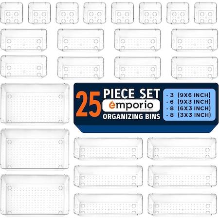 Emporio Kitchen Drawer Organizer Set, Includes 3-Pc 9x6 bins, 6-Pc 9x3 bins, 8-Pc 6x3 Bins, 8-Pc 3x3 Bins,  EMPORGN25