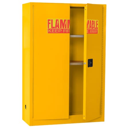 Sandusky Lee Flammable Safety Storage Cabinet, 45 gal, 2 Shelves, Steel, 43 in W x 65 in H x 18 in D, Yellow SC450F-P