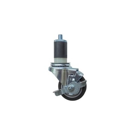 Service Caster 3'' SS Black Poly Swivel 1-1/2'' Expanding Stem Caster with Brake SCC-SSEX20S314-PPUB-BLK-TLB-112