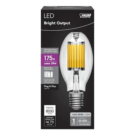 Feit Electric H39KB-175/LED/HDRP HID LED Light Bulb, Elliptical Dimpled, ED28 Lamp, 175 W Equivalent, Non-Dimmable H39KB175LEDHDRP