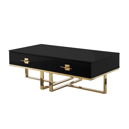 Homeroots 47" Black And Gold Stainless Steel Coffee Table With Two Drawers 543868