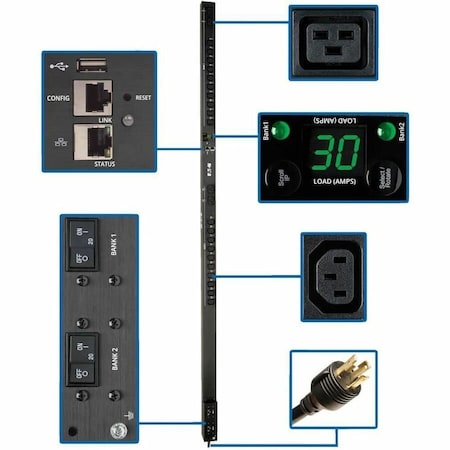 Eaton 5.5kW Single-Phase Switched PDU - LX Interface, 208/230V Outlets 20 C13 & 4 C19, L6-30P, 0U, TAA PDUMV30HVNETLX