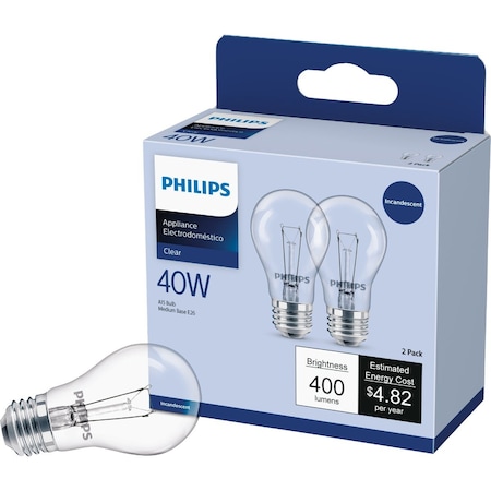 Signify 40W Clear Medium A15 Incandescent Appliance Light Bulb, 2PK 570259