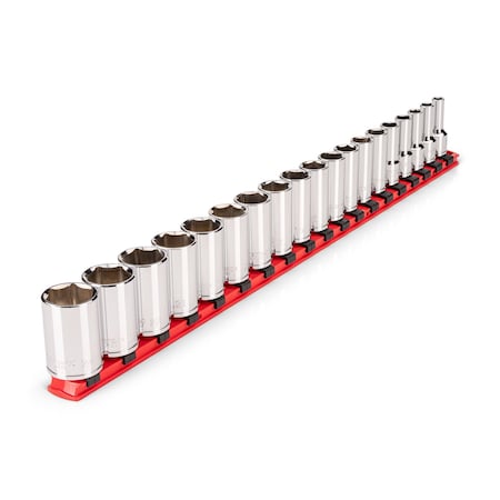 Tekton 3/8 Inch Drive Semi-Deep 6-Point Socket Set with Rail, 19-Piece (6 - 24 mm) SHD91120