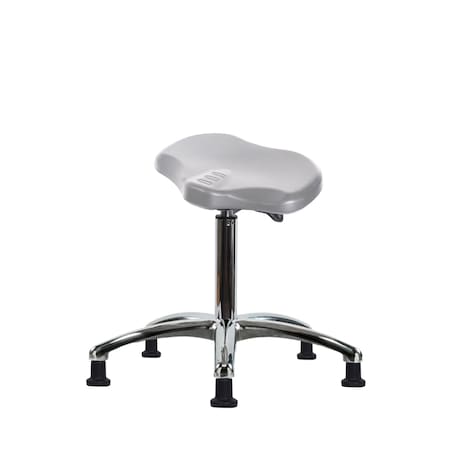Blue Ridge Ergonomics Poly Ray Sit-Stand Stool Chrome-Medium Bench Height with Stationary Glides in Gray Poly PRPMBSO-CR-NF-RG-GRY